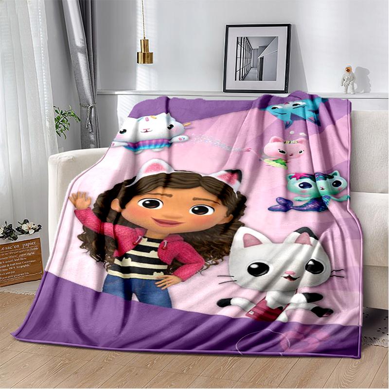Cute Cartoon Gabby's dollhouse Throws Blanket Kids Super Soft Blankt for Sofa Travel Couch Picnic Flannel Blanket Birthday Gift