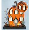 Home Halloween Tabletop Decoration, Lighted Wooden Haunted House Pumpkin Decoration Ornaments, Battery Operated Pumpkin House Ornament Party Supplies