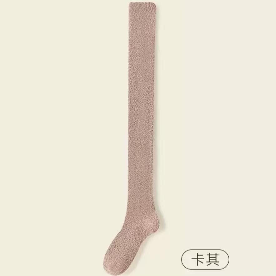Winter Warm Coral Fleece Over-knee High Socks for Women Plush Home Sleep Floor Long Socking Jk Solid Soft Thigh High Fun Sock