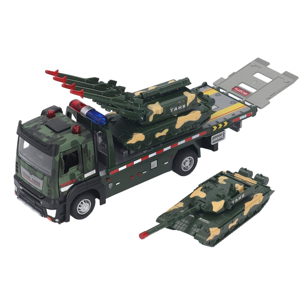 Flatbed Truck Toy with 2pcs Tank Simulation Alloy Military Truck Model Diecast Military Transporter