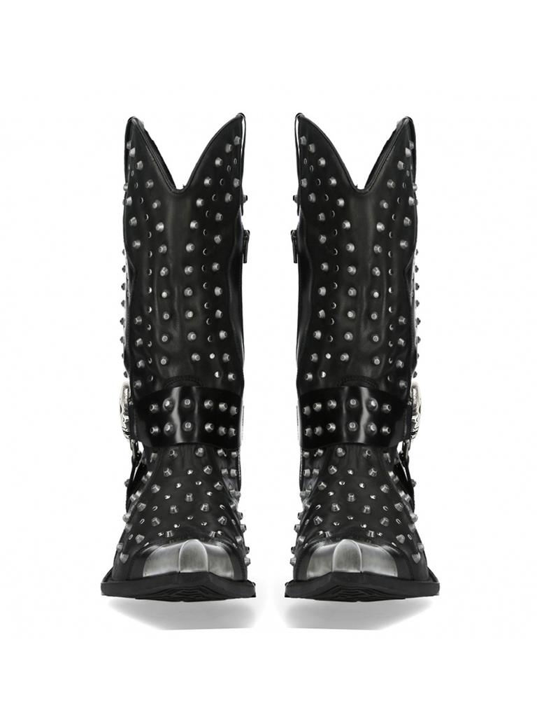 Fashion Fashion Punk Men Women Chelsea Boots Rivets Black Metal Square Toe Buckle Motorcycle Boots Leather Handmade Designer Shoes 35-45