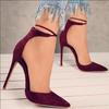 Elegant Women Fashion Suede High Heeled Sandals With Pointed Toe And Bandage Design