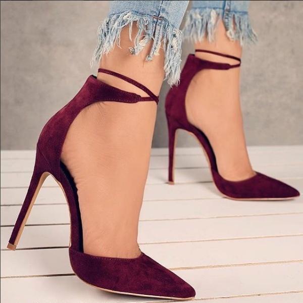 Elegant Women Fashion Suede High Heeled Sandals With Pointed Toe And Bandage Design