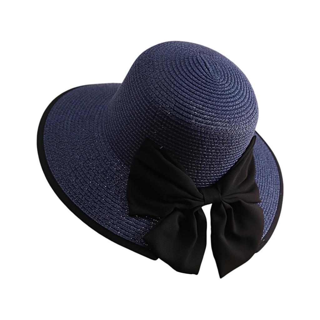 Women's Wide Brim Straw Hat with Bowknot Summer Straw Sun Hat Beach Vacation Sun Protection Hats for Outdoor Travel Photography