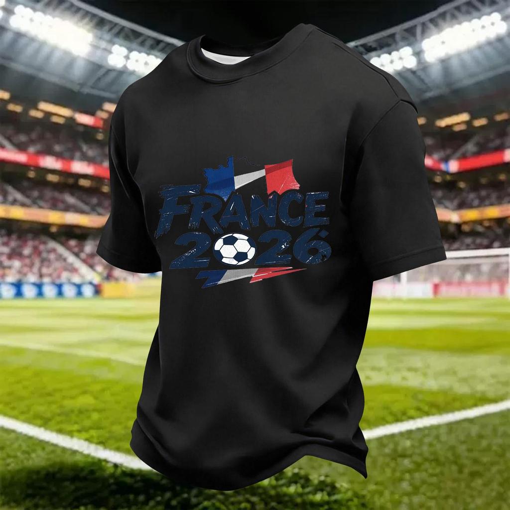 Men's Quick Dry Short Sleeve T-Shirt with Soccer Print, Breathable Mesh, Lightweight, Neck, Casual