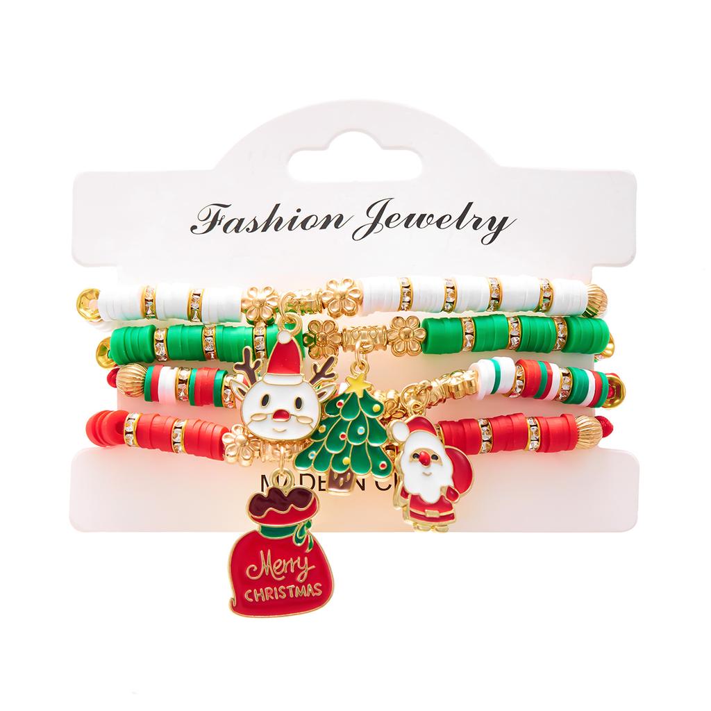 Merry Christmas Tree Santa Claus Bracelet For Women Xmas Deer Crystal Polymer Clay Beads Woven Bracelet New Year Jewelry