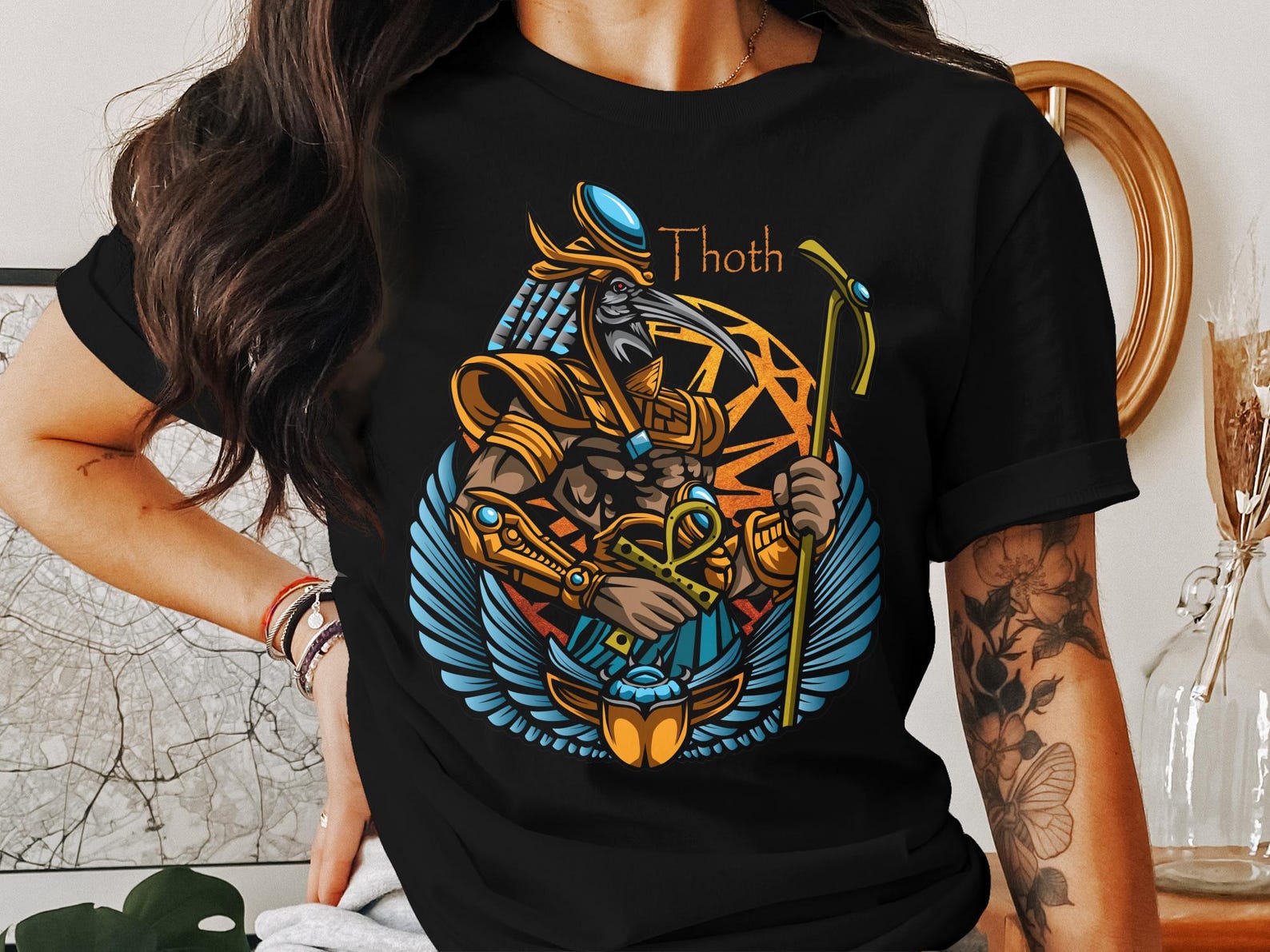 Ancient Egypt Thoth God Graphic T-Shirt, Egyptian Mythology Tshirt, Egypt Religion Tee, History Deity Shirt, Unique Design S