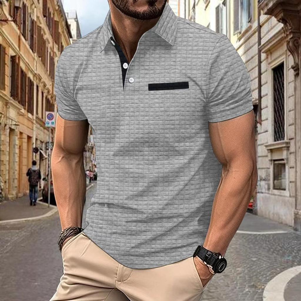 Plus Size Summer New POLO Shirt Button Jacquard Plaid Men's Sports Polo Shirt Large Size Polo Shirt