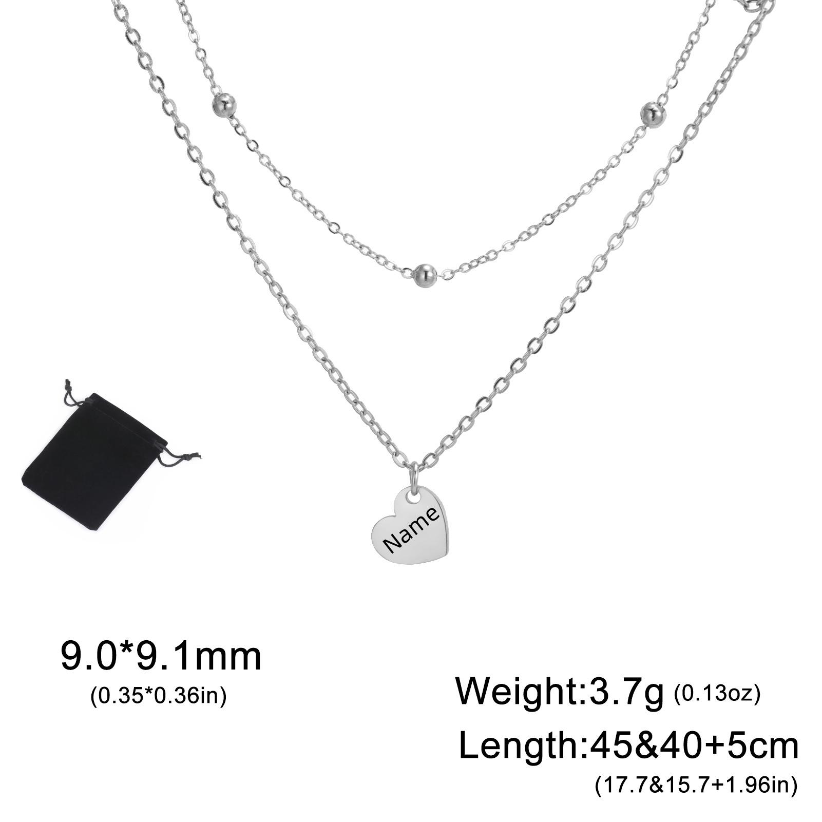 Customized Name Love Necklace Stainless Steel Personalized Peach Heart Double layer Women s Bead Chain Necklace Fashion Jewelry 40-50cm