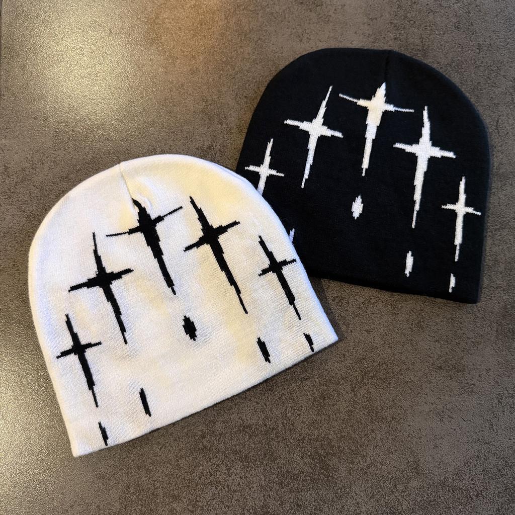 Stars Knitting Acrylic Knit Hat Women Fall Winter Warm Beanie Letter Embroidery