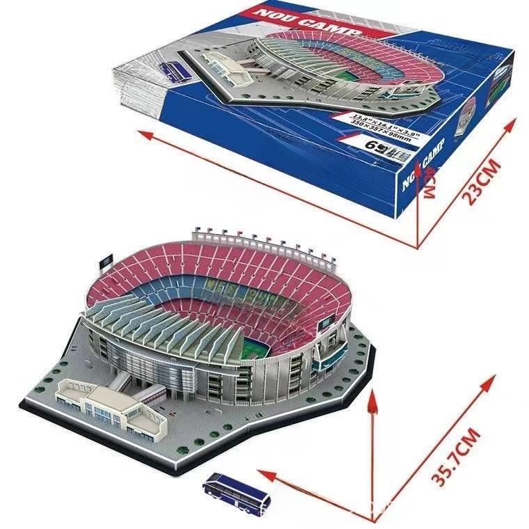 Real Madrid 3D Puzzle Model fotbalového hřiště: Hračka pro montáž bez lepidla a trofej Ligy mistrů - Perfektní narozeninový dárek pro muže