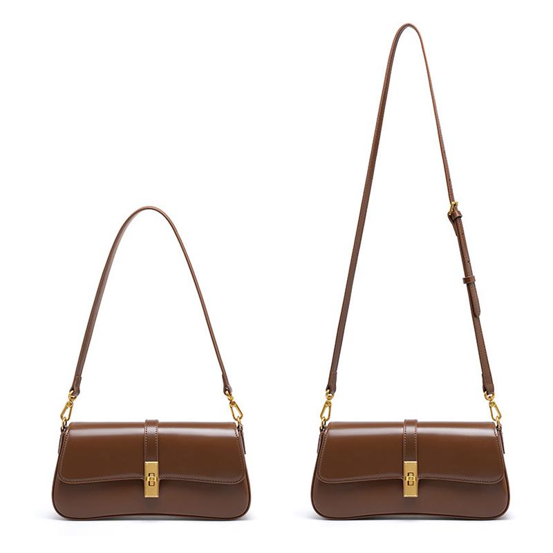 Genuine Leather Women's Shoulder Bag High Quality Vintage Baguette Bag Luxury Designer Women Crossbody Bags Cowhide Handbags
