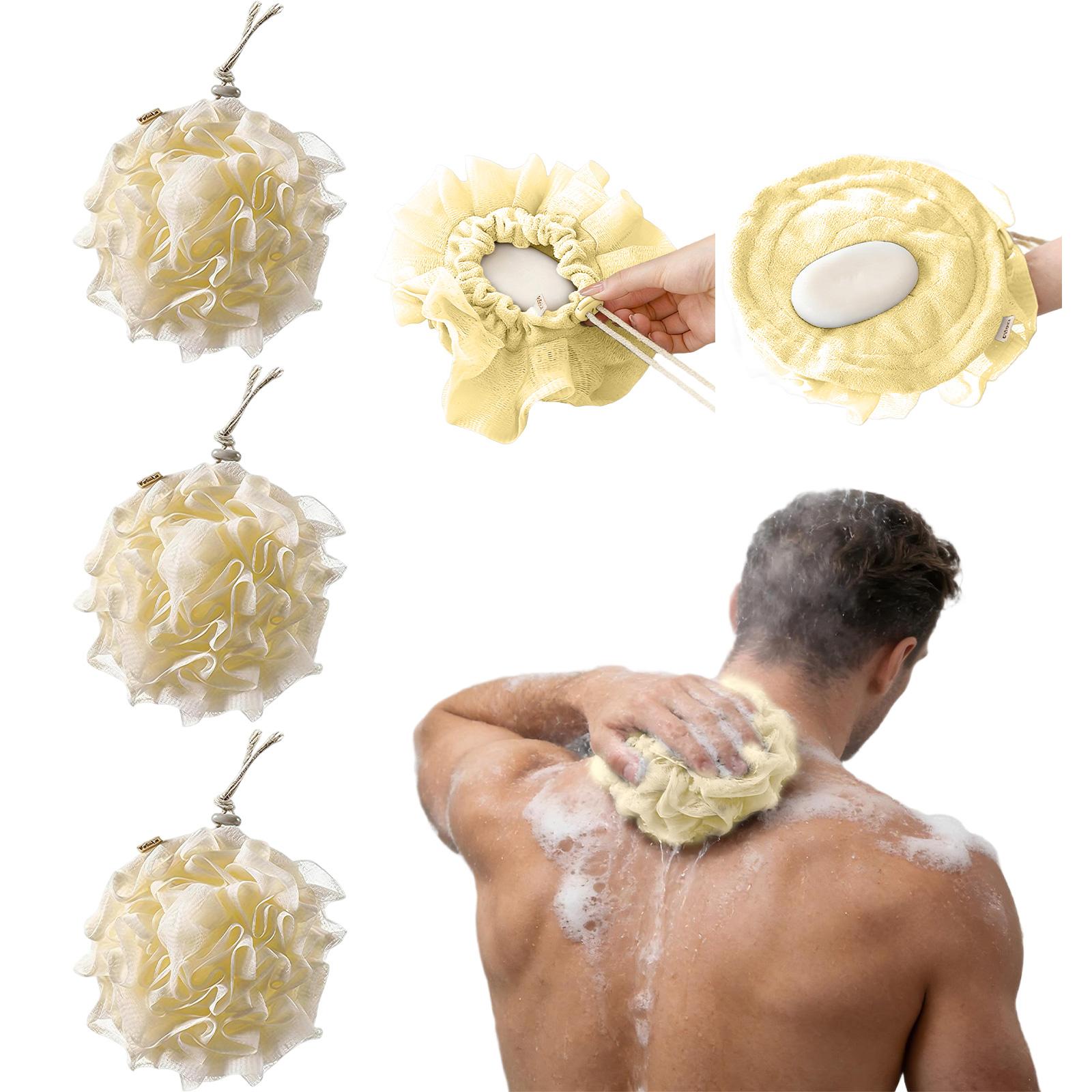 3pcs Bar Soap Loofah Pouch, New 2 In 1 Drawstring Loofah Soap Holder, Exfoliation Mesh Shower Ball For Cleansing And Smooth Skin бежевый
