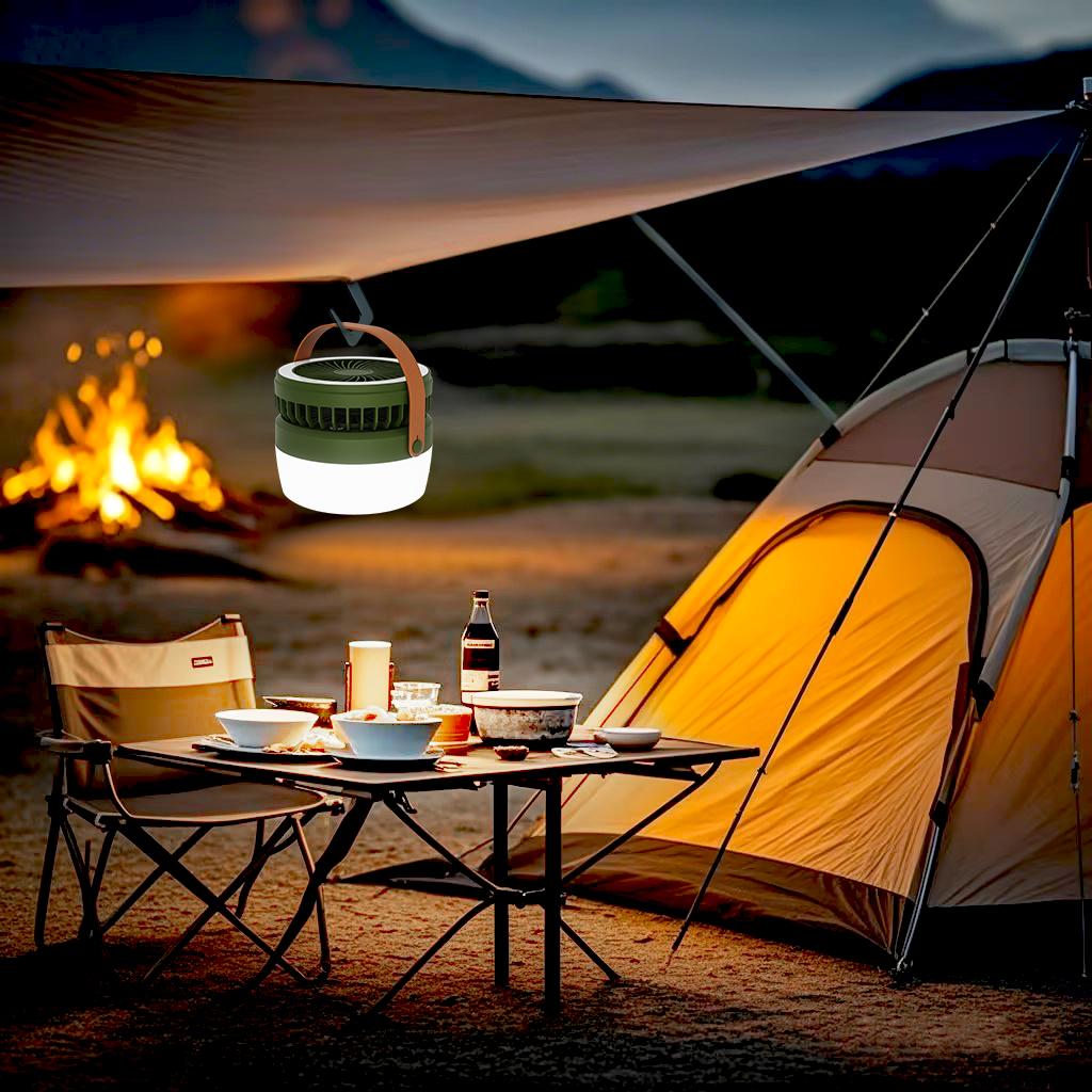 2-in-1 with 4 Lights Modes Outdoor Solar Fan Lantern Camping Hanging for Power Failure Emergency Survival Travel Adventure Lamps