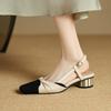 Summer Women's Sandals Casual Middle Heel Pointed Size Comfortable Women's Shoes Middle Heel One Pedal New Square Heel Sandals