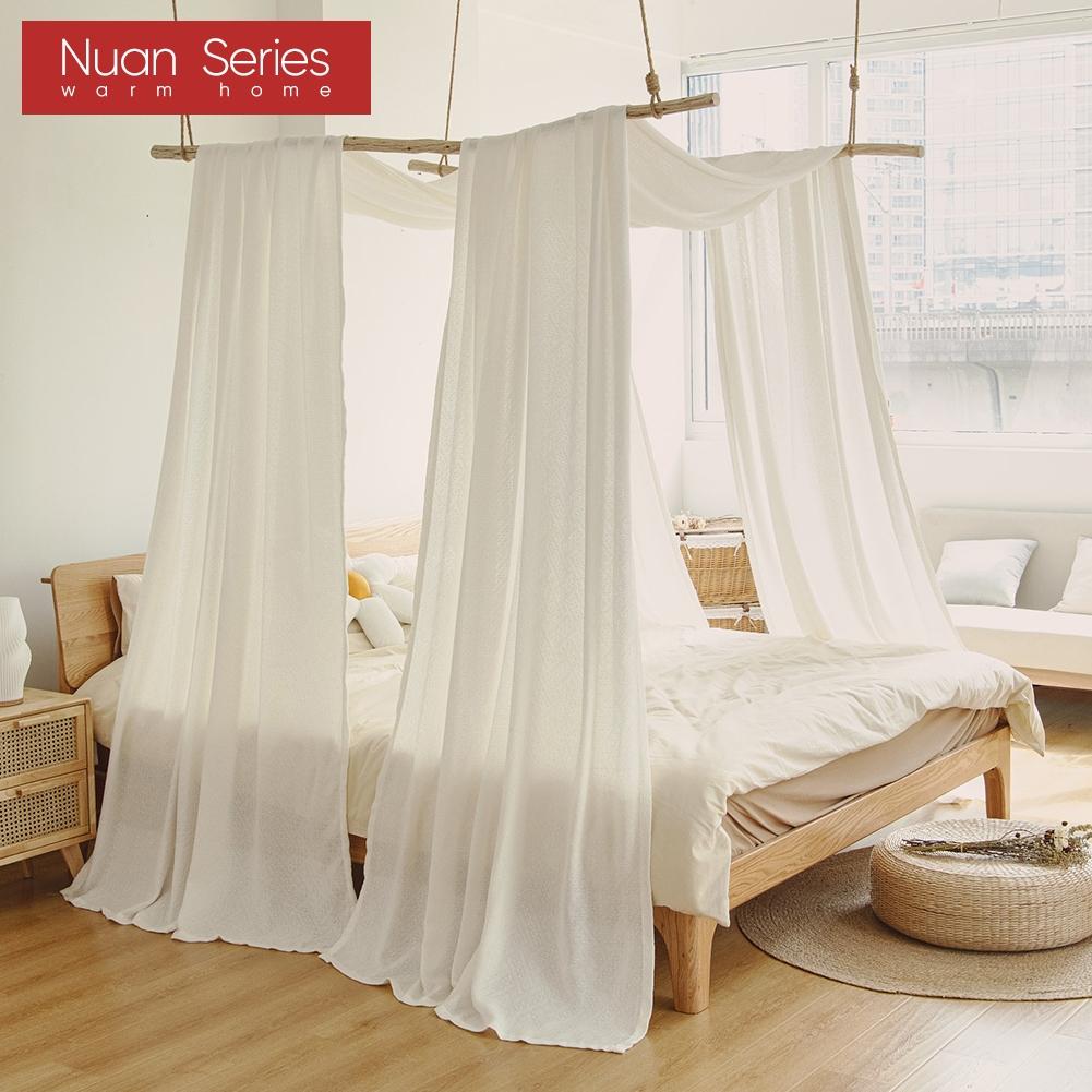 1PC White Elegant Bed Curtain Soft Simple And Stylish Bed Sheer Anti-mosquito For Bedroom Bedding Nuan Series