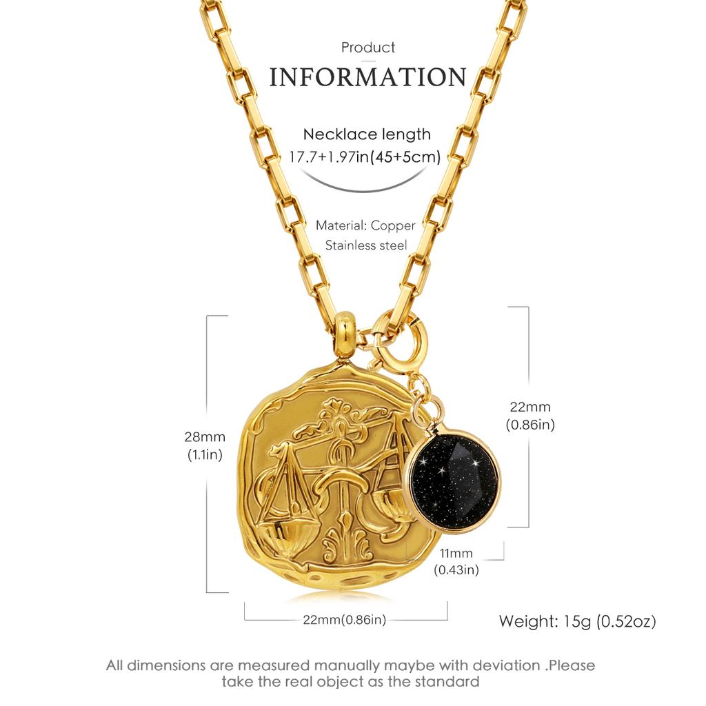 12 Zodiac Stainless Steel Women's Necklace Birthstone Zodiac Round Pendant Necklace Sweater Chain Amulet Color Christmas Gift