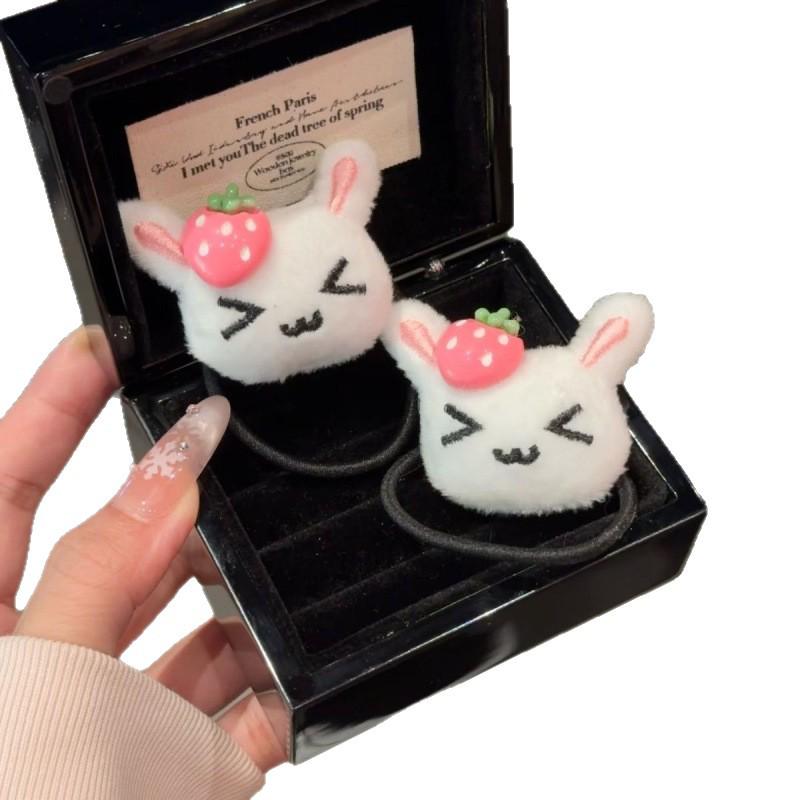 Adorable Strawberry Rabbit Lolita Plush Hair Tie – Sweet Accessory for Girls and Students