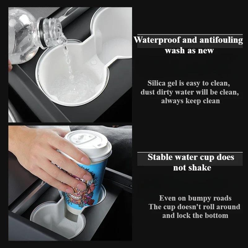 For Tesla New Model 3+ Highland 2024 Silicone Car Cup Holder Central Control Armrest Box Fixed Cup Slot Storage Beverage Holder