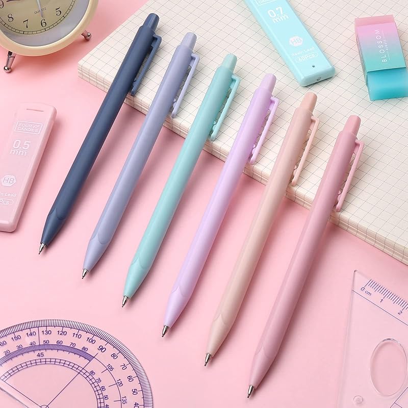deli Set of 6 colored mechanical pencils 3 pastel mechanical pencils 0.5mm 0.7mm Comes with 6 HB resin cores 3 erasers 9 cap erasers Cute mechanical
