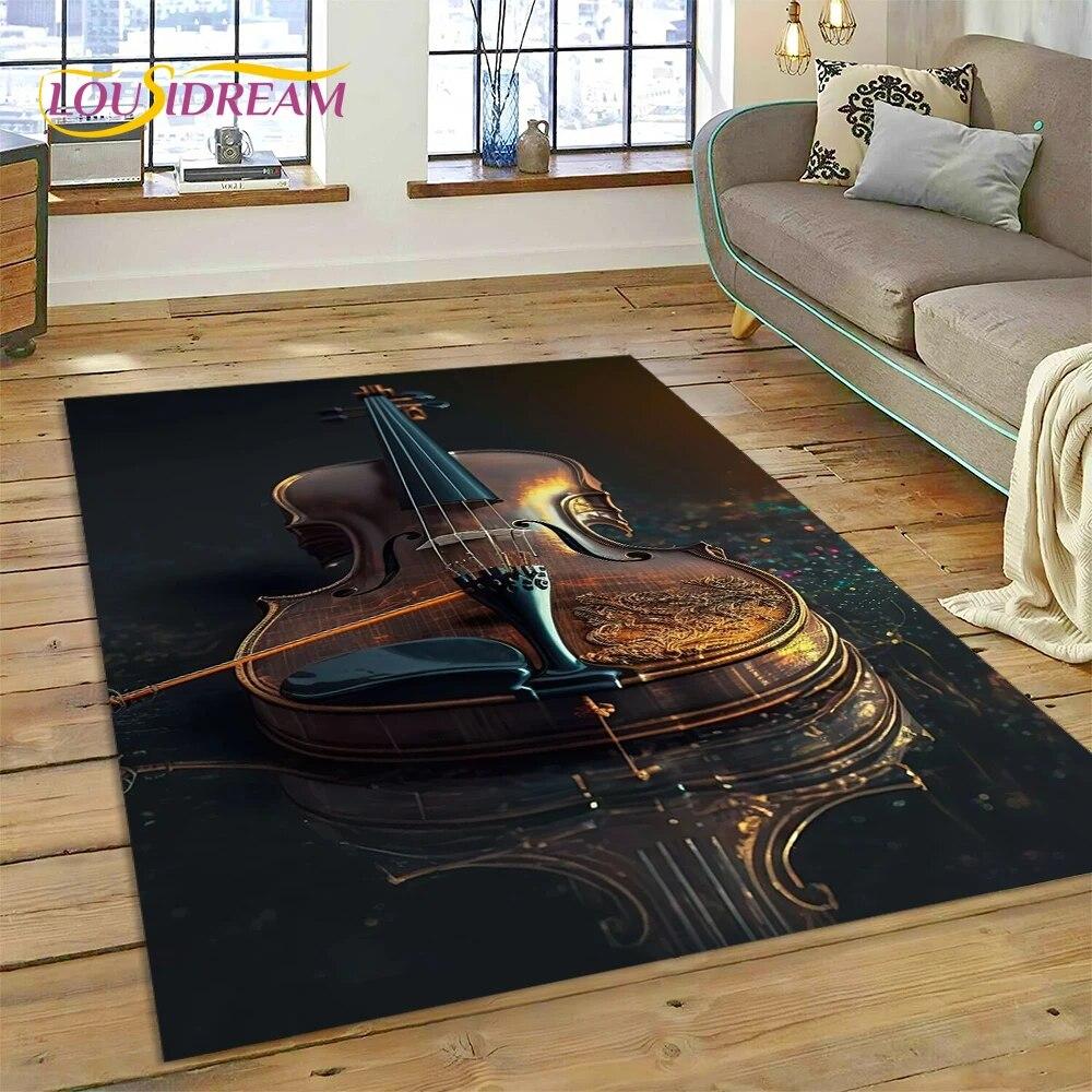 Dream Violin Cello Music Instrument Carpet Rug for Home Living Room Bedroom Sofa Doormat Decor,kids Area Rug Non-slip Floor Mat