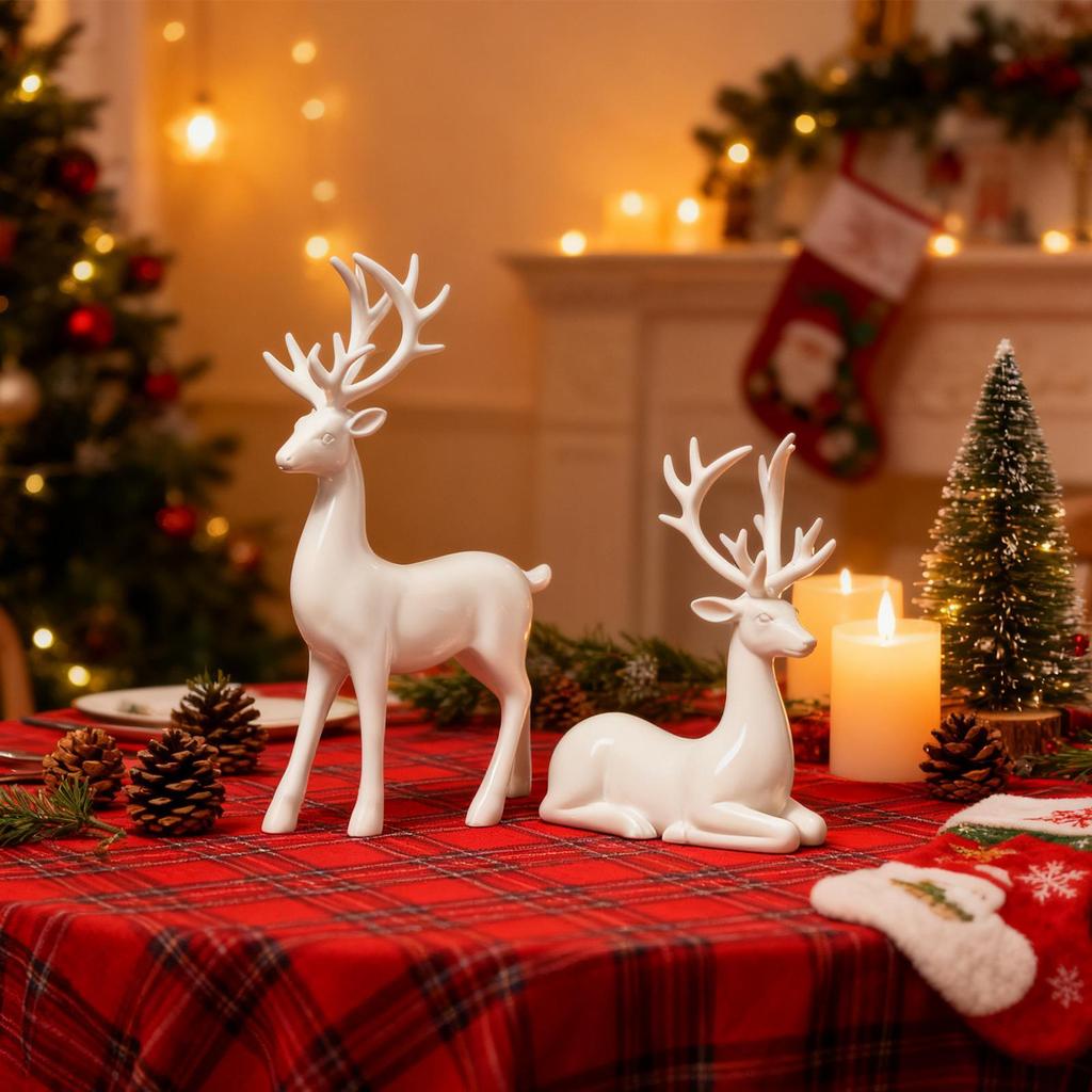 Reindeer Tabletop Decor 2 Pieces Festive Decoration Christmas Deer Sculpture Desk Elk Sculpture For Living Room Bedroom Holiday
