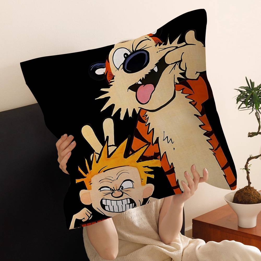 Anime Calvin And Hobbes Cushion Cover Inches Farmhouse Decor Home Throw Pillow Covers For Couch Decorations