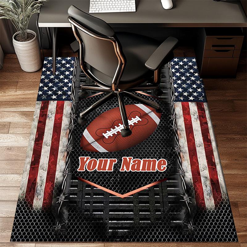 1PC Custom Name American Football Emblem Theme Floor Mat Ideal for Living Room, Game Rooms, Office, Bedroom Floor Mat Playful Design