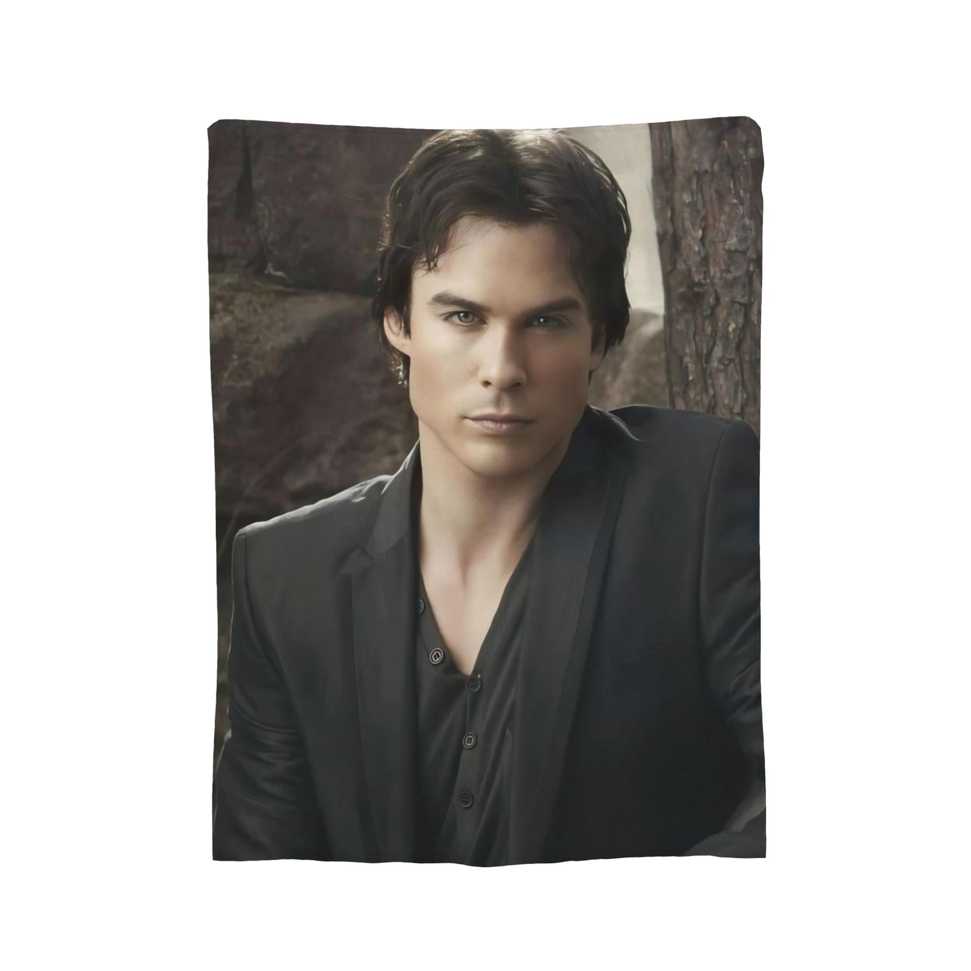 

Damon Salvatore The Vampire Diaries Blanket Flannel Printed Ian Somerhalder Warm Throw Blanket for Bed Bedroom Plush Thin Quilt XL200x150cm