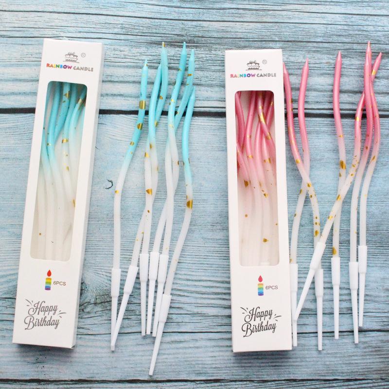 Ins Style Curve Gradient Gold Dot Candle Birthday Romantic Party Pink Blue Boxed Spiral Candle