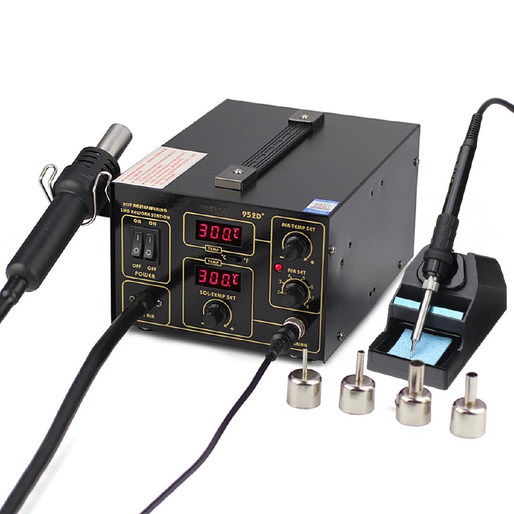 220V US/EU YIHUA 952D+ 2-in-1 SMD Rework Solder Station Soldering Iron Hot Air Heating Tool