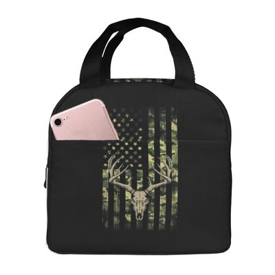 Camo Camouflage American Flag Hunting Deer Lunch Bag Portable Thermal Cooler Insulated Bento Box For Kids Food Tote Bags