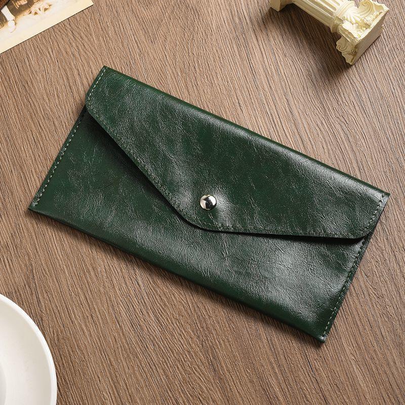 Vintage Leather Cash Envelope Wallet Long Wallet Snap Button Money Holder Minimalist Clutch Purse for Men Women