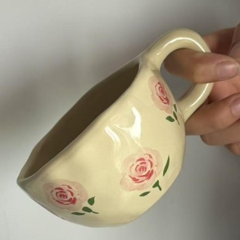 

Керамические кружки с неровным цветком, сделанные вручную, кофейные чашки, молочные чайные чашки, кружки для завтрака с овсянкой в корейском стиле, кружки для напитков, кухонные чашки