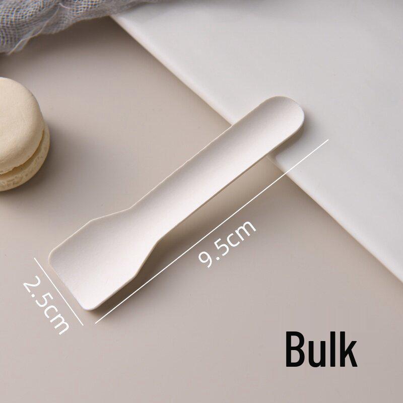 Eco-Friendly Disposable Cutlery Set: Fork, Knife, Cake Fork, Dessert Spoon, and Ice Cream Spoon.