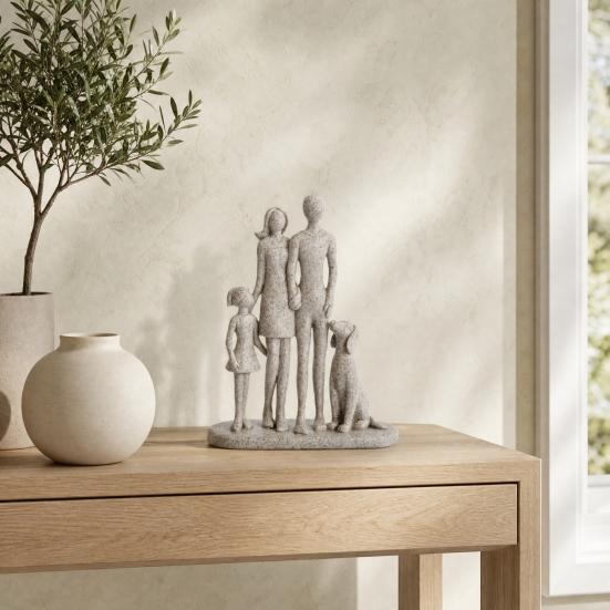 Modern Abstract Couple with Dog Resin Figurine, Romantic Man and Woman Statue Sculpture, Home Decor for Living Room Bedroom Office