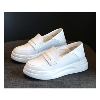 Fashion Leather White Sneakers Women Spring Summer Casual Office Wear Soft Thick Sole Loafers Premium Slip On Footwear