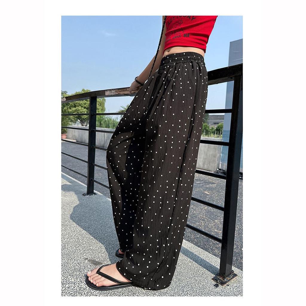 Dziewczęce Dziecięce Letnie Spodnie z Polka Dot Proste Nogi Dziecięce Spodnie Odporne na Komary Moda Cienkie Oddychające Dziecięce Szerokie Casualowe Spodnie