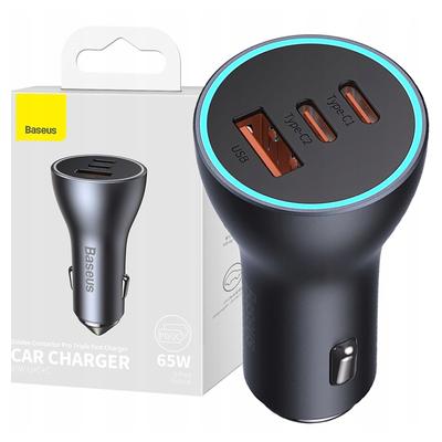 Baseus Golden Contactor Pro Car Charger, 2X USB-C, 1X USB, 65W (Gray)