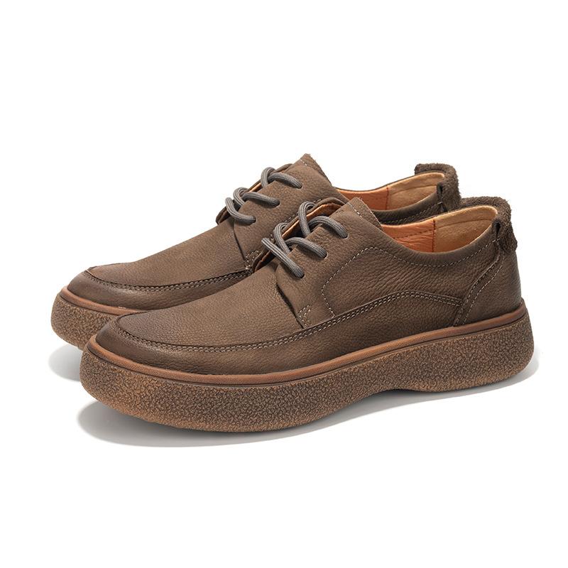 

Новые мужские повседневные кожаные туфли из коровьей кожи первого слоя, мягкая подошва, мягкая поверхность, дышащая кожа, мужские туфли, ретро шнуровка, толстая подошва 38 серый