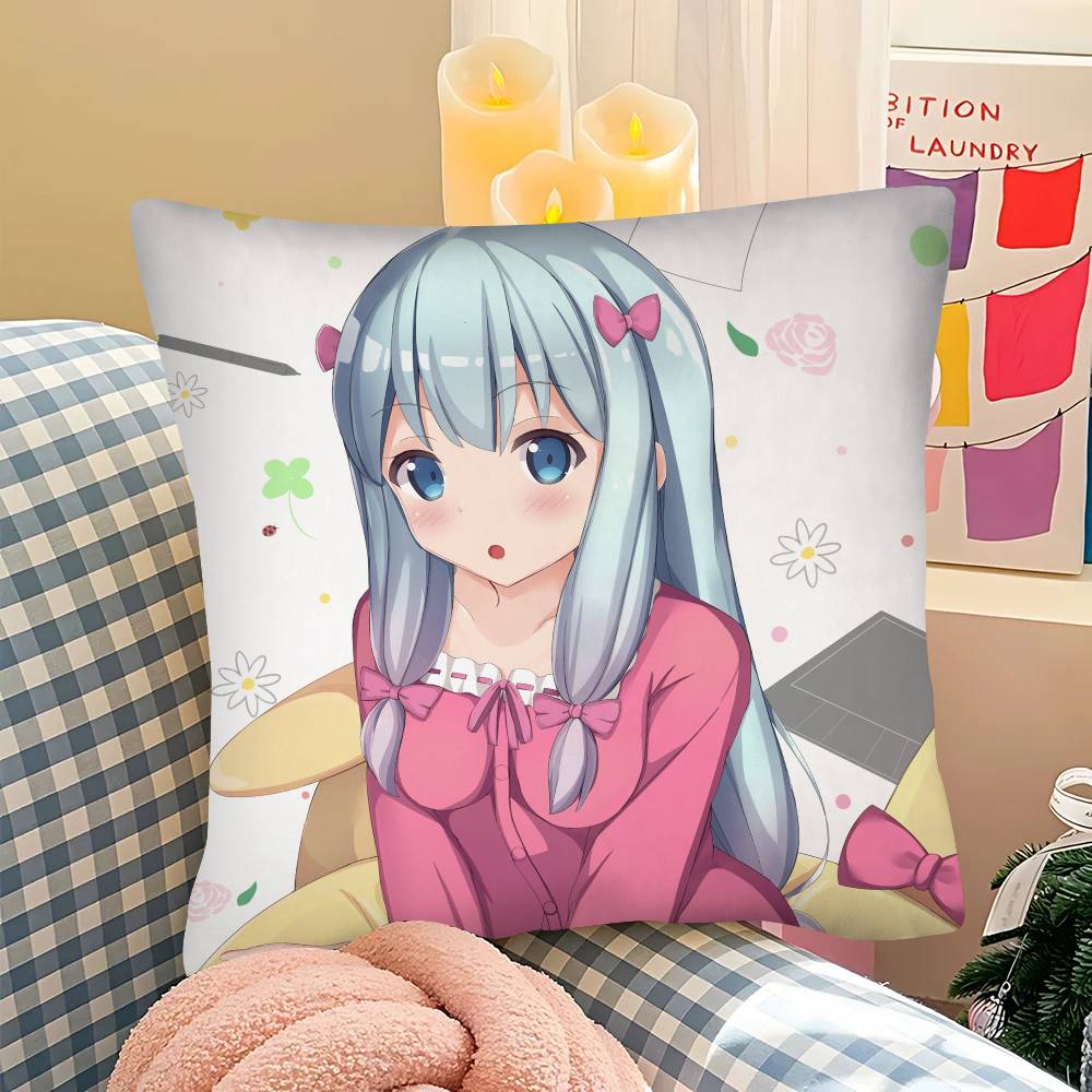 Anime Girl Izumi Sagiri Pillow Case Fashion Square Pillowcase Bedroom Sofa Room Ins Decoration Leisure Cushion Cover