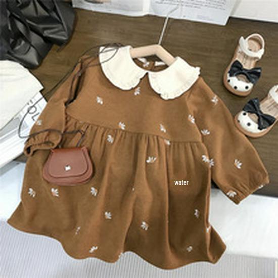 Kids' Korean Mohair Bubble Sleeve Knitted Cardigan & Floral Stand Collar Dress