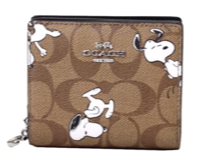 Snoopy Folding Mini Compact Snap Signature Canvas with Outlet Women s Bi-fold Wallet, Wallet, Wallet, (Khaki) [Used]