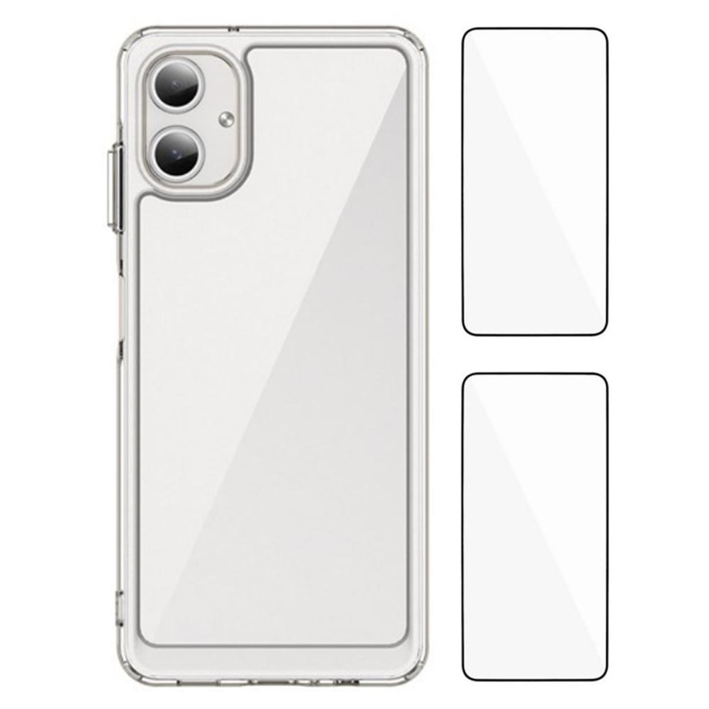 

WANLONFENG MF2 Series For Samsung Galaxy A06 4G Case TPU Acrylic Clear Phone Cover with 2Pcs Tempered Glass Film Type A