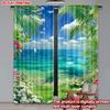 Set Of 2 Tropical Beach Curtains Ocean View Palm Trees Colorful Flowers Light Blue Background Living Room Curtain Polyester Ideal For Great