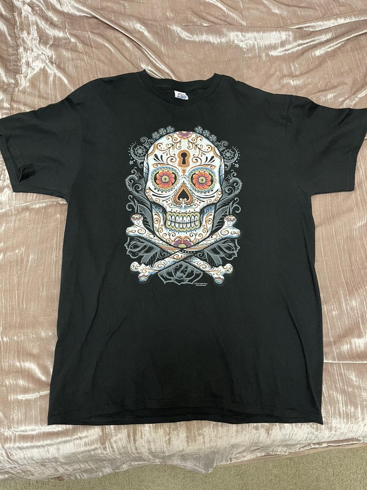 2013 Liquid Blue Sugar Skull T-shirt Large 100% cotton Delta Pro Weight Tag S разноцветный