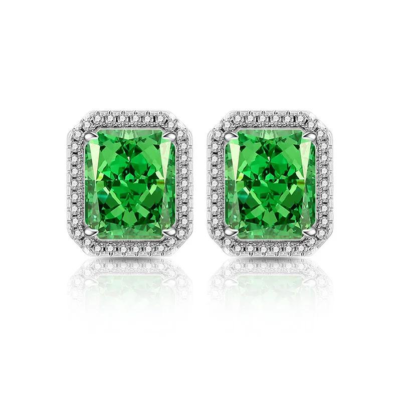 925 Sterling Silver Ice Flower Cut Rectangular Stud Earrings High Carbon Diamond Earrings Birthday Anniversary Party Gift