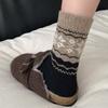 Women's Autumn and Winter Thick Warm Retro Matching Color Snow Pattern Wool Medium Tube Pile Socks