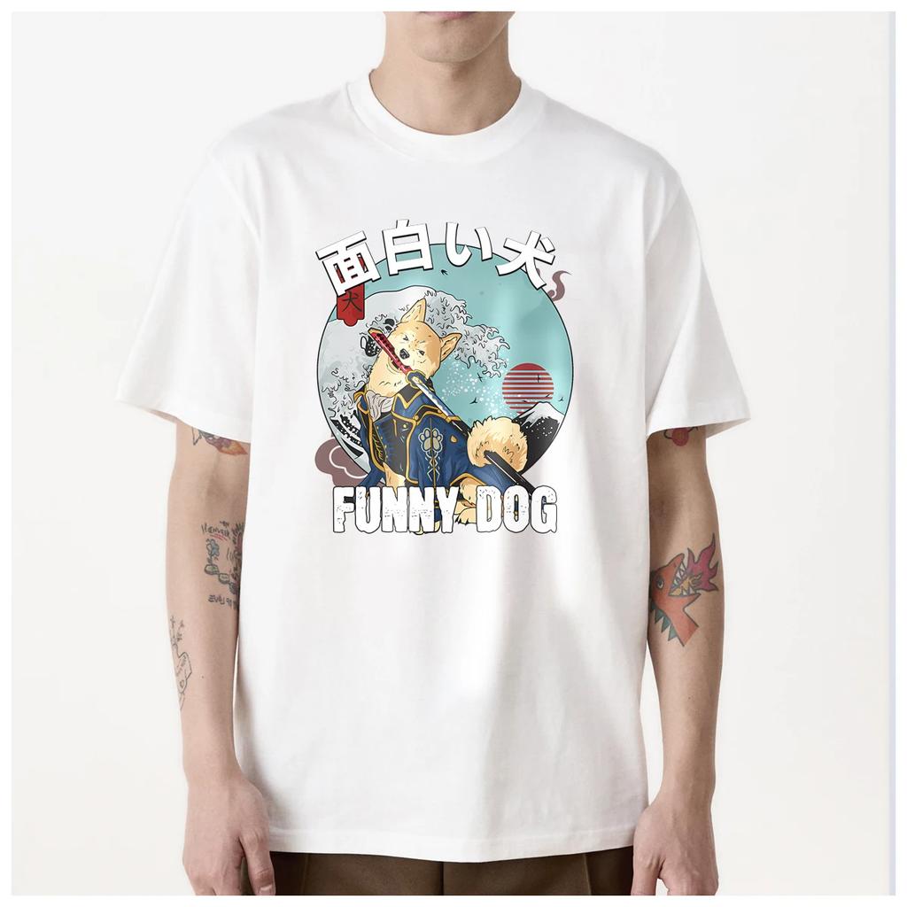 Japanese Style funny dog Anime Graphic t shirt mens Women Trendy Fashion 100% Cotton summer casual Streetwear Unisex couple Y2k
