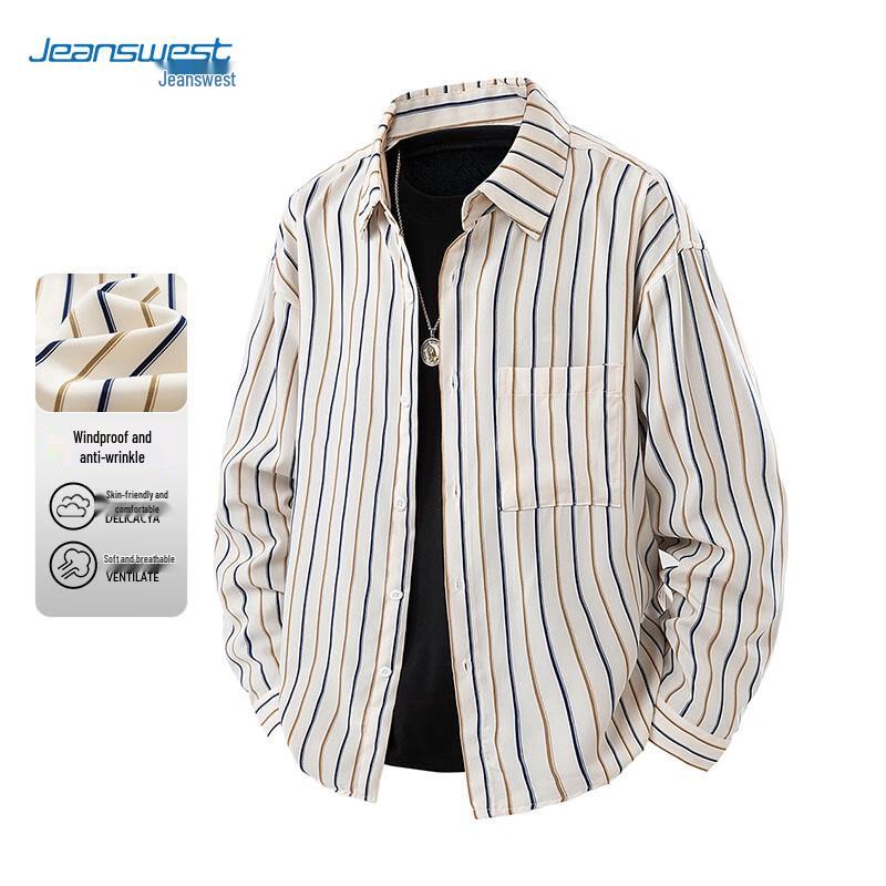 

JEANSWEST Мужская повседневная куртка-рубашка в полоску с длинным рукавом L
